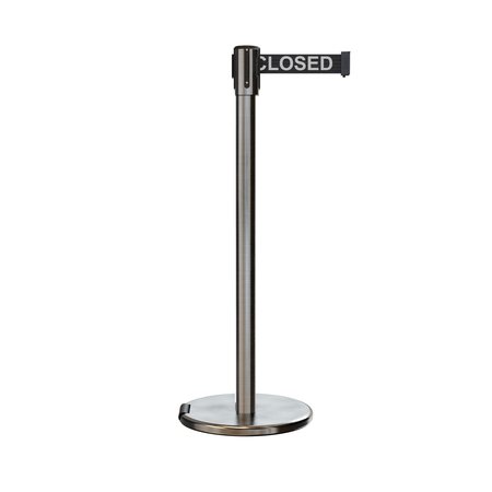 MONTOUR LINE Retractable Belt Rolling Stanchion, 2ft Sat.Steel Post  11ft. Line ME530-SS-THISLBW-110